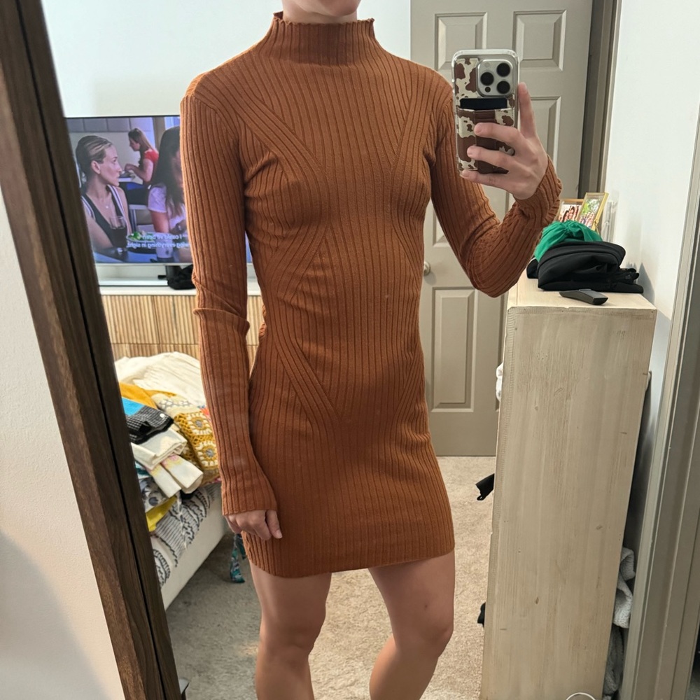 XS Lulu’s brown ribbed bodycon dress